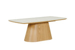 Modern coffee table with wood veneer base in sand finish
