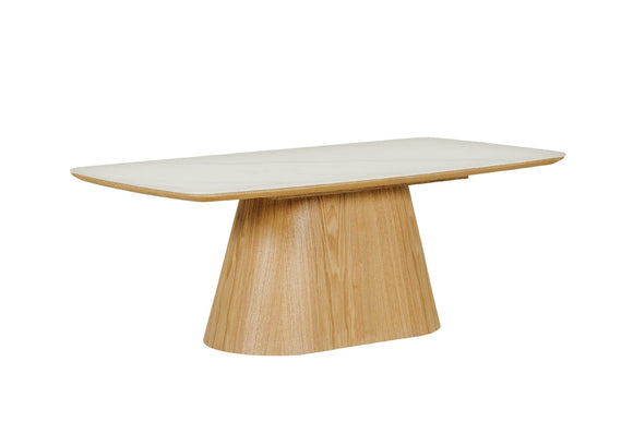 Modern coffee table with wood veneer base in sand finish
