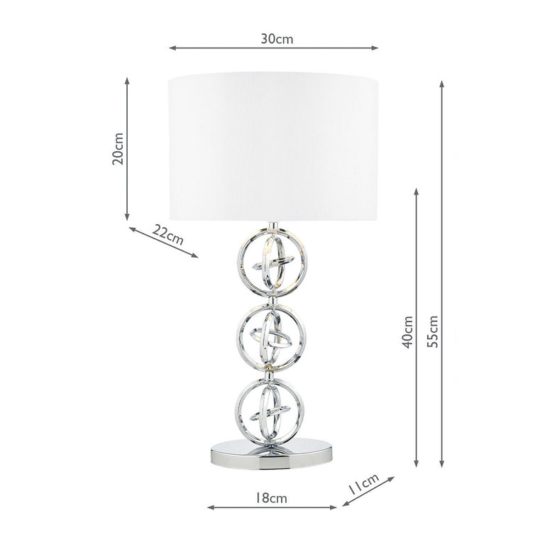 Innsbruck Table Lamp Polished Chrome with Interlocking Rings & Ivory Silk Oval Shade – Elegant Home Décor Lighting