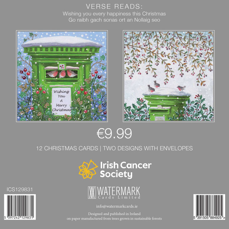 Irish Cancer Society Christmas Cards – Robins on Postbox (12 Pack)