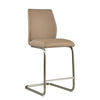 Irma bar chair in latte faux leather on a brushed steel frame
