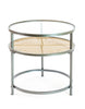 Small Iron, Glass and Rustic Metal Rattan Set of 2 Round Side Tables
