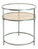 Large Iron, Glass and Rustic Metal Rattan Set of 2 Round Side Tables