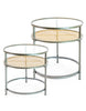 Elegant glass nest of tables Iron, Glass and Rustic Metal Rattan Set of 2 Round Side Table