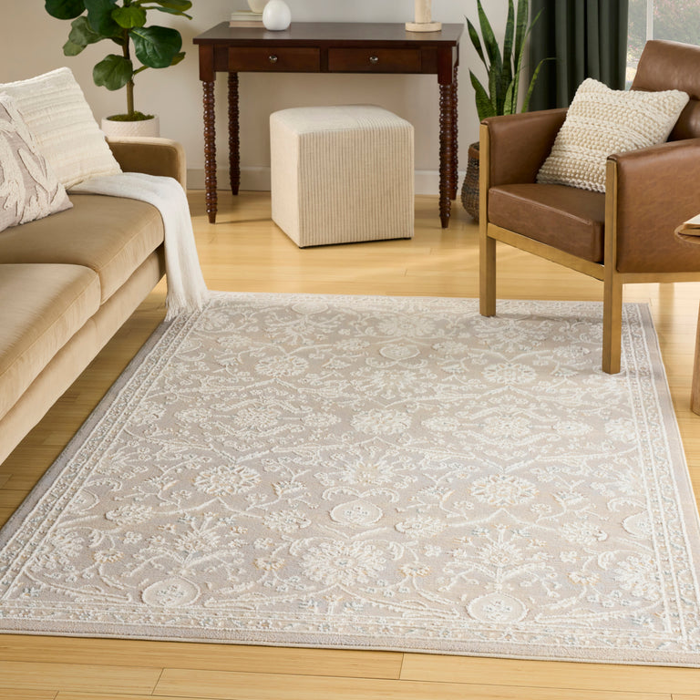 Nourison Isla Rug ISL01 Light Grey Floral Rug
