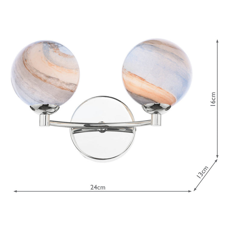 Izzy 2 Light Wall Light Polished Chrome/Planet Style Glass - Lighting