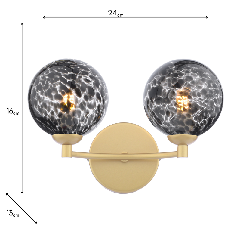 Izzy 2 Light Wall Light Gold/Black Confetti Glass - Modern Wall Lighting