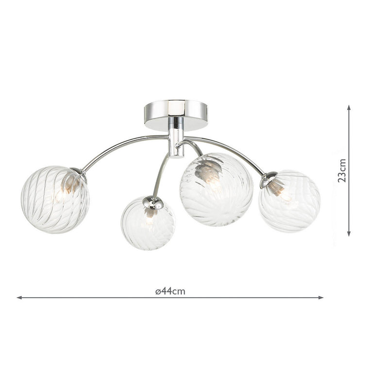 Izzy 4 Light Semi Flush Chrome/Twisted Glass - Lighting Collection for Home Decor