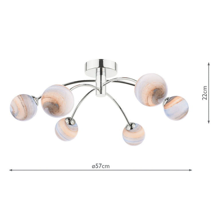 Izzy 6 Light Semi Flush Chrome/Planet Style Glass - Modern Lighting