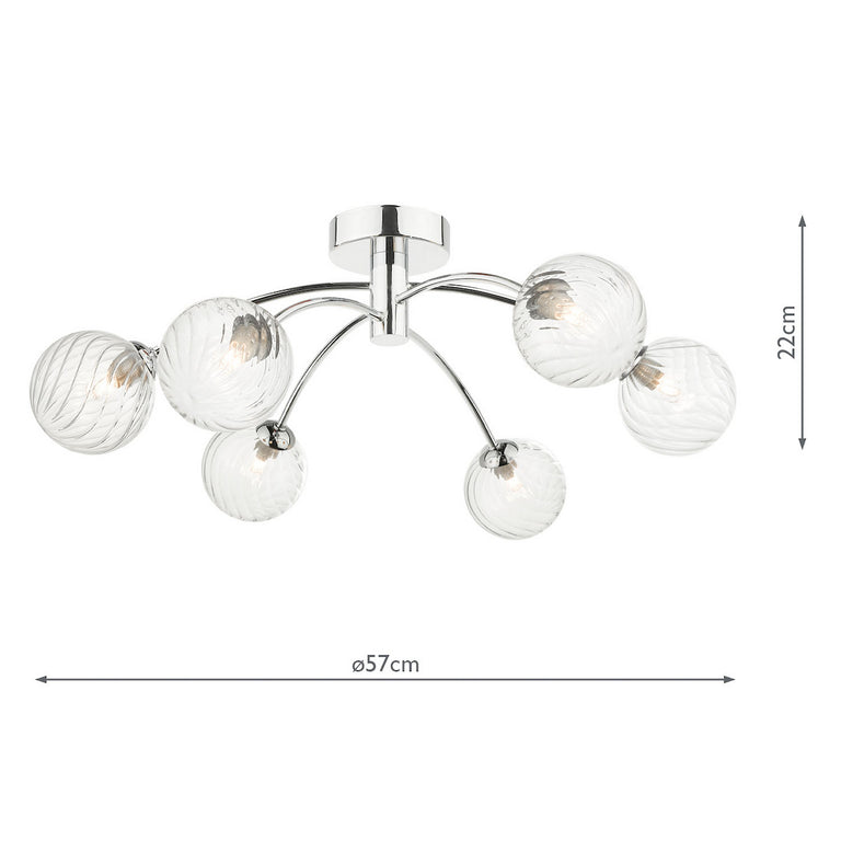Izzy 6 Light Semi Flush Chrome/Twisted Glass - Chrome Lighting Collection
