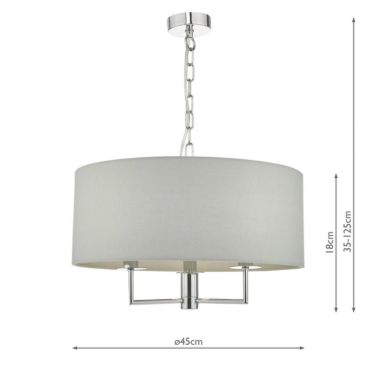 Jamelia 3 Light Pendant Polished Chrome & Grey Drum Shade Ceiling Light Adjustable Height Pendant Light for Home Decor