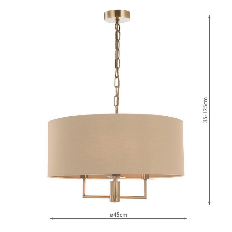 Jamelia 3 Light Pendant Antique Brass & Taupe