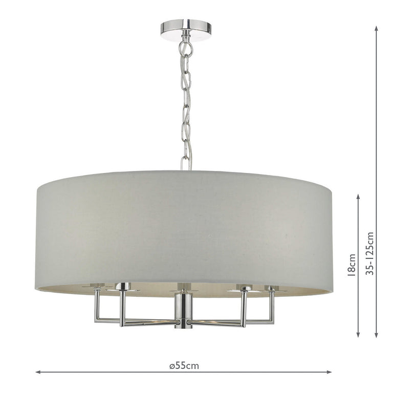 Jamelia 5 Light Chandelier Polished Chrome Ceiling Light Pendant Light with Grey Drum Shade for Living Room & Home Décor