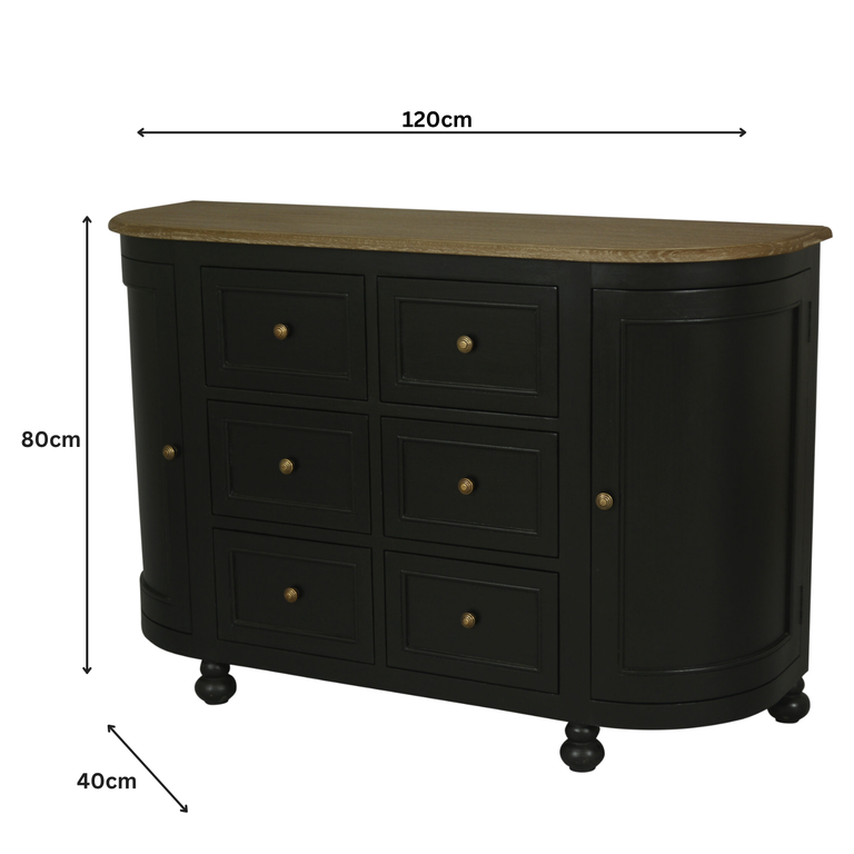 Jardin 6 Drawer Sideboard Black
