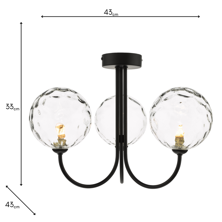 Jared 3 Light Semi Flush Black/Clear Dimpled Glass - Home Decor Lighting