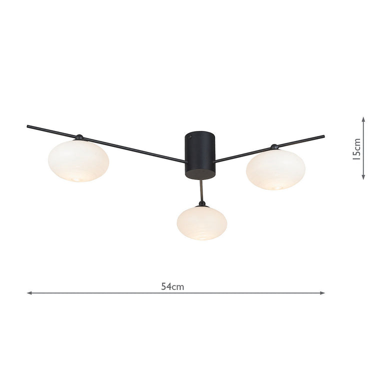 Jasper 3 Light Semi Flush Matt Black Opal Glass Ceiling Fixture | Lighting Collection Home Decor