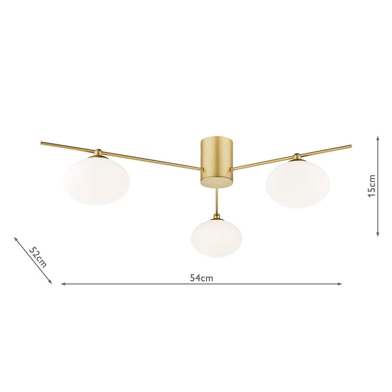 Jasper 3 Light Semi Flush Satin Gold with Opal Glass Shades | Stylish Semi Flush Light for Home Decor