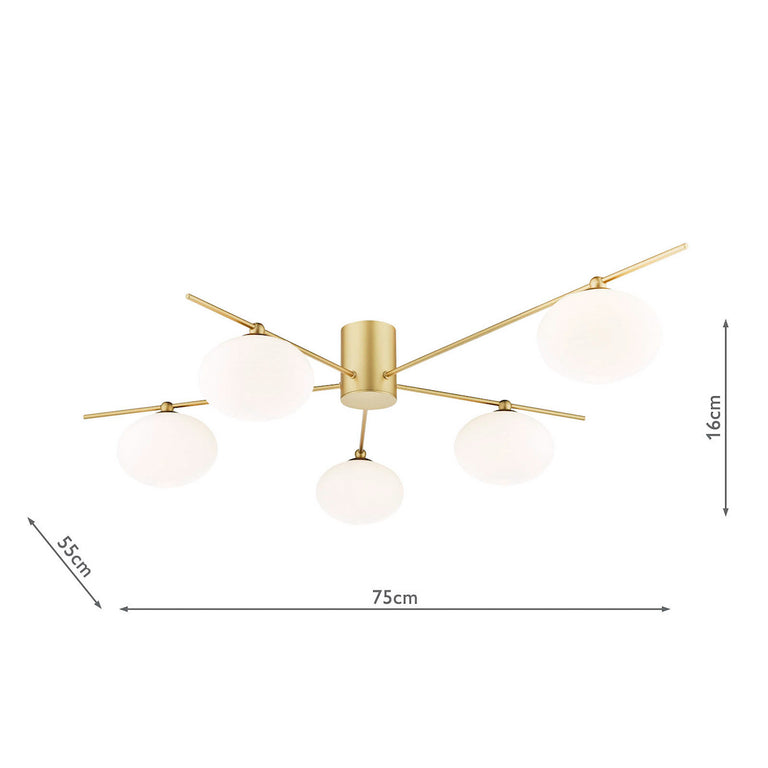 Jasper 5 Light Semi Flush Satin Gold Opal Glass Shade Fitting for Hallway Dining Room