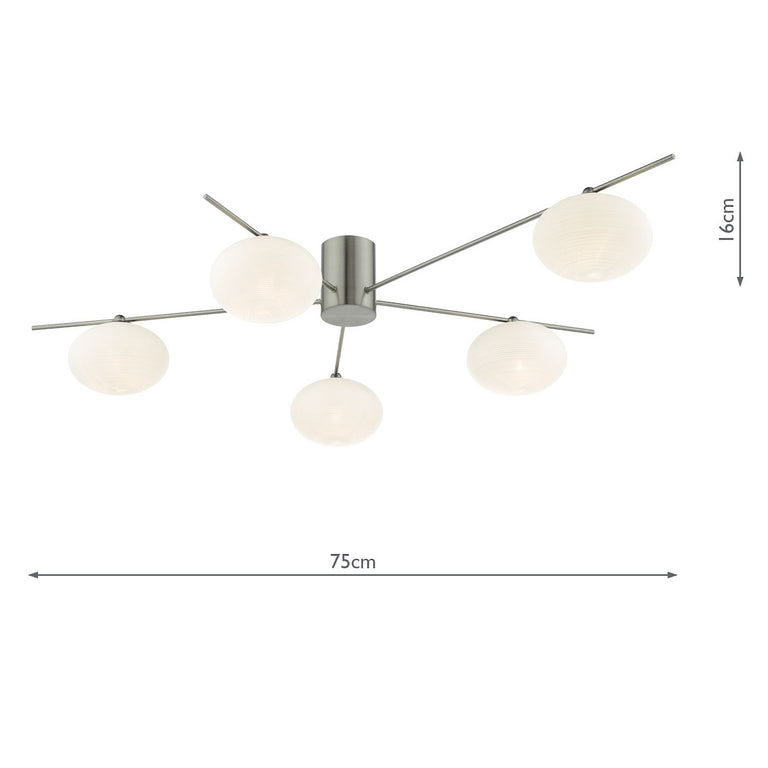 Jasper 5 Light Semi Flush Satin Nickel Opal Glass Ceiling Fixture – Lighting Collection