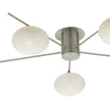 Jasper 5 Light Semi Flush Satin Nickel close view picture of the nickel frame and opal glass shade