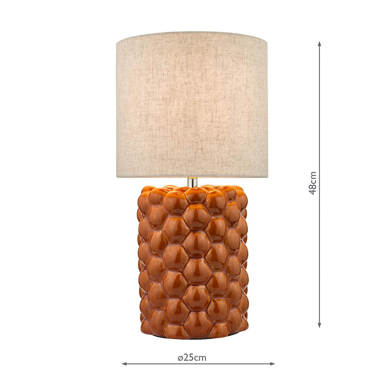 Jayden Table Lamp Orange Glaze with Natural Linen Drum Shade – Mid-Century Lighting for Home Décor