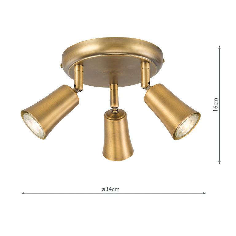 Jedrek 3 Light Semi Flush Spotlight in Aged Brass – Adjustable Ceiling Semi-Flush Light for Stylish Home Decor