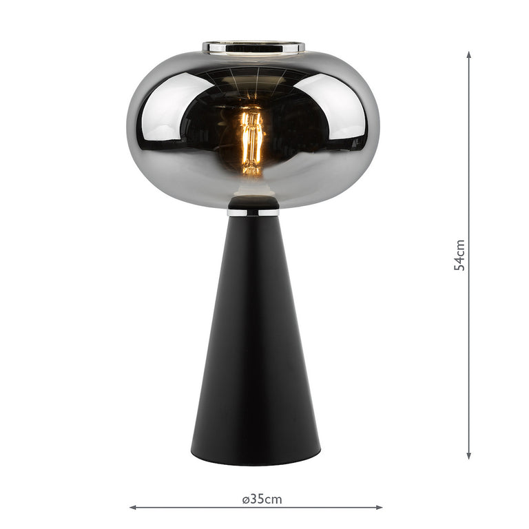 Jensen Table Lamp with Smoked Glass Shade, Black Metal Base, Modern Lighting Collection for Home Décor