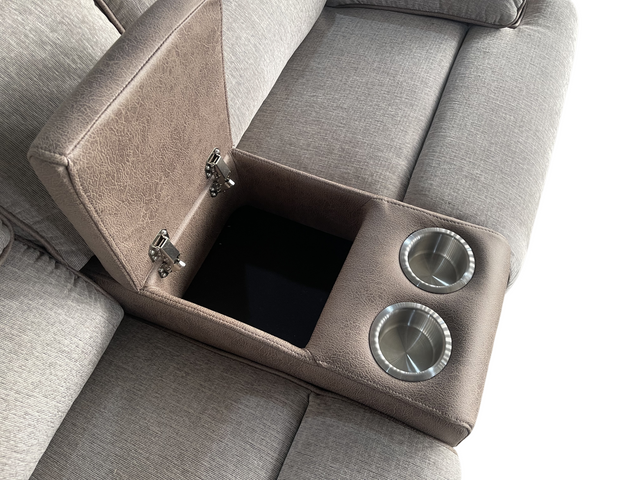 Jessica Corner Sofa with Console & Recliners – Beige and Brown Fabric Recliner Corner Group Sofa