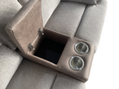 Jessica Corner Sofa with Console & Recliners with a consol panel with integrated cup holders and storage space