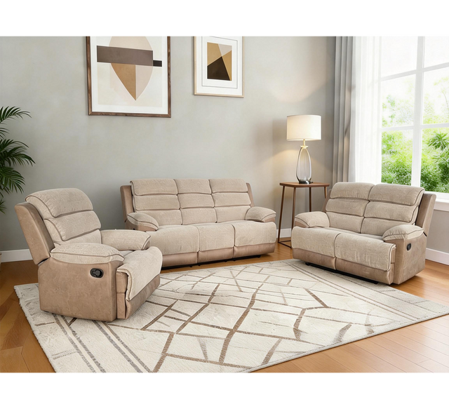 Jessica Recliner Chair Beige & Brown Two-Tone Fabric Living Room Reclining Chair Furniture
