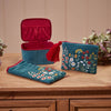 Floral Jewellery Case Blue Velvet Embroidered & Beaded Fabric for Storing Rings and Earrings