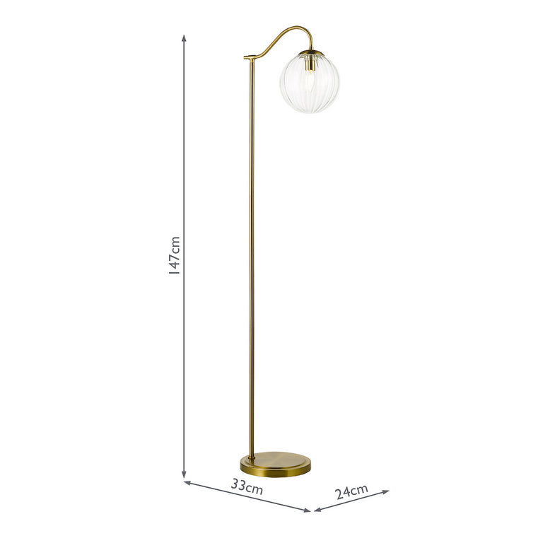 Jocelyn Floor Lamp Natural Brass with Clear Blown Glass Globe Shade – Elegant Lighting Collection Home Décor Floor Standing Lamp