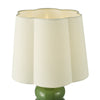 Jordana Ceramic Table Lamp Green and Polished Chrome close view picture of the ivory drum shade