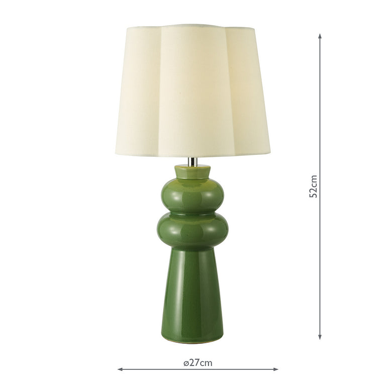 Jordana Ceramic Table Lamp Green with Ivory Drum Shade and Chrome Detail for Stylish Home Décor Lighting