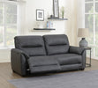 Jordi 2.5 Seater Sofa Electric Recliner Dark Grey life style photo with one reclined seat