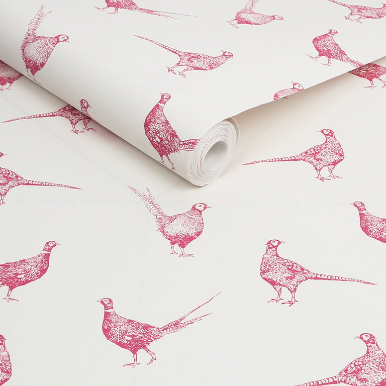 Joules Flirty Pheasants Wallpaper Truly Pink - Stylish Modern Wall Covering