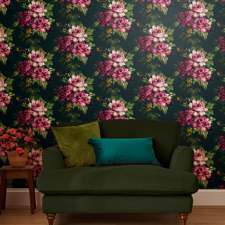 Joules Invite Floral Wallpaper Peacock - Modern Wall Covering