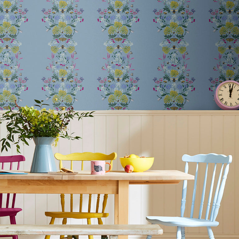 Joules Perfect Pollinators Wallpaper Haze Blue - Stylish Home Decor