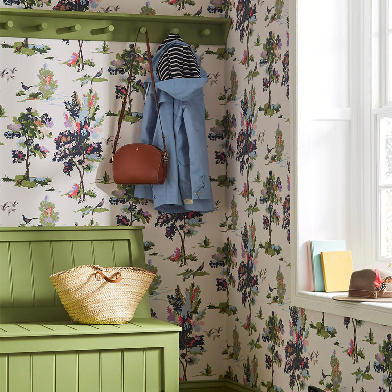 Joules Woodland Scene Wallpaper Down Grey - Trees Pattern Home Decor