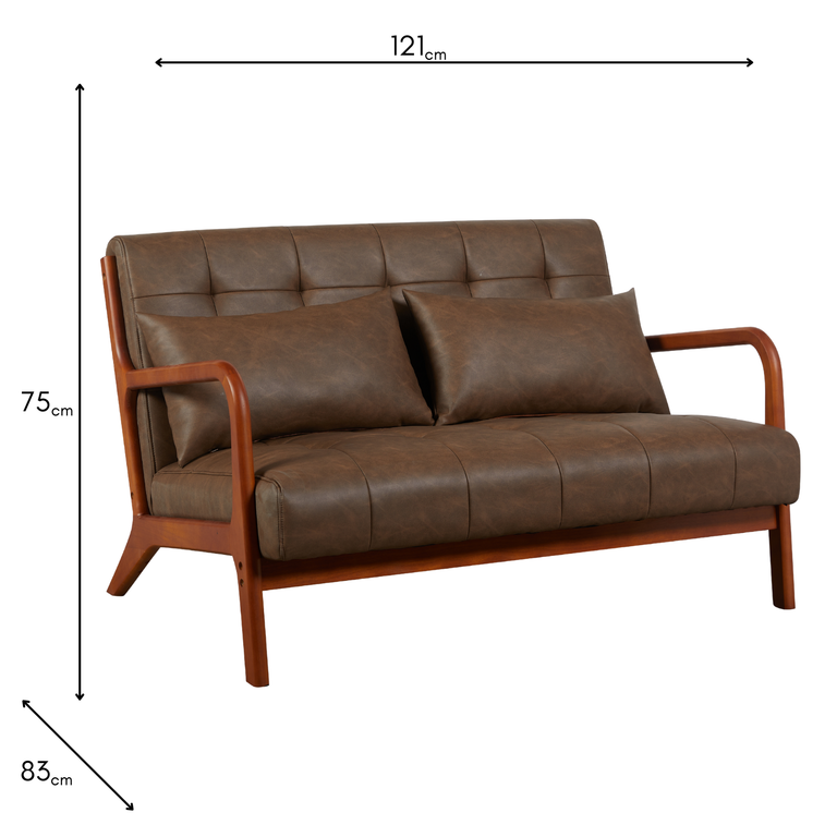 Juniper 2 Seater Sofa Brown - Fixed PU Living Room Furniture