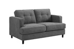 Modern 2 seater sofa in grey with button-back design
