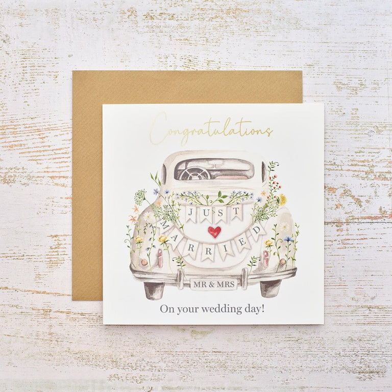 Just Married Wedding Card with Gold Foil