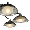 Kadience 6 Light Semi-Flush Satin Black and Smoked Glass with a shallow shades over the white globes