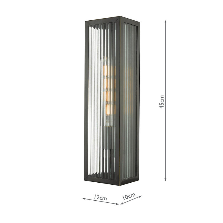 Keegan Outdoor Wall Light in Rubbed Bronze, Large Ribbed Glass Wall Lamp | Outdoor Wall Lighting for Home & Garden