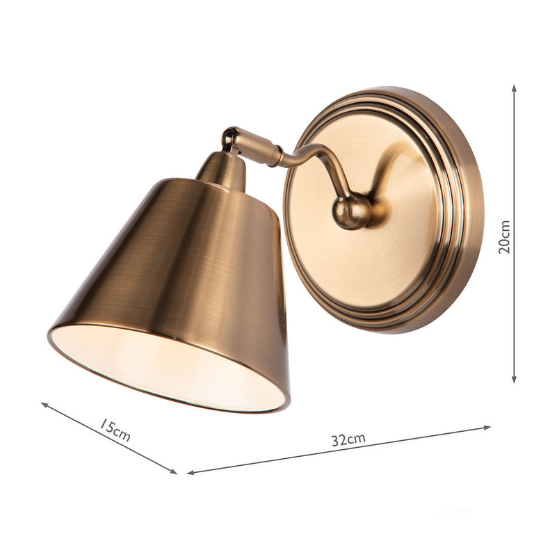 Kempten Single Wall Spotlight Antique Brass – Wall Lighting Collection Wall Lamp with Adjustable Head
