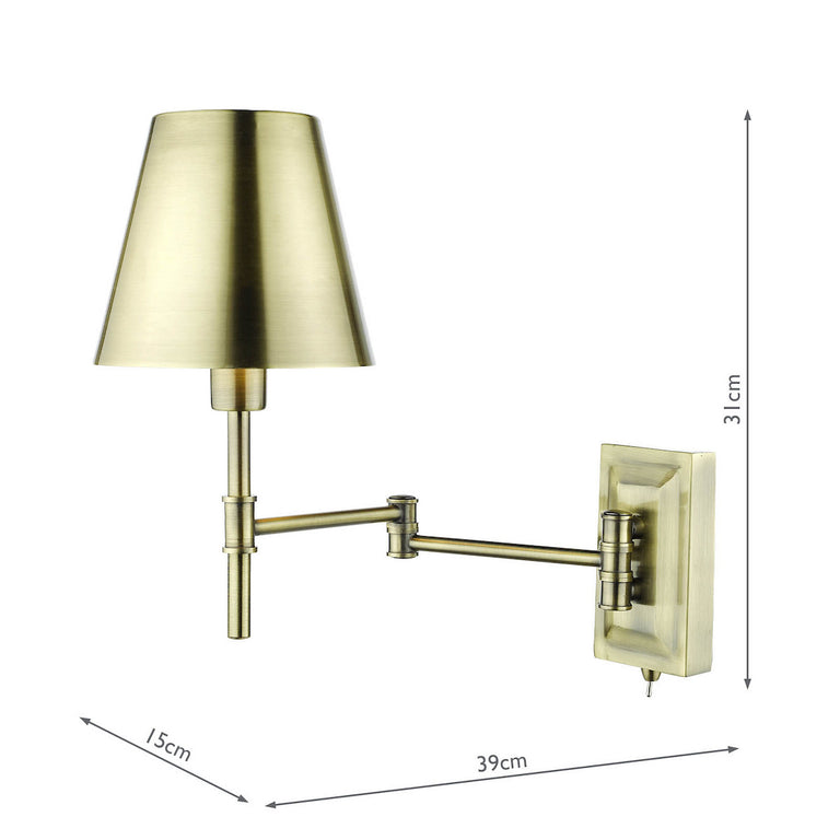 Kensington 1 Light Swing Arm Wall Light Antique Brass Wall Lamp with Toggle Switch – Elegant Wall Lighting for Home Décor