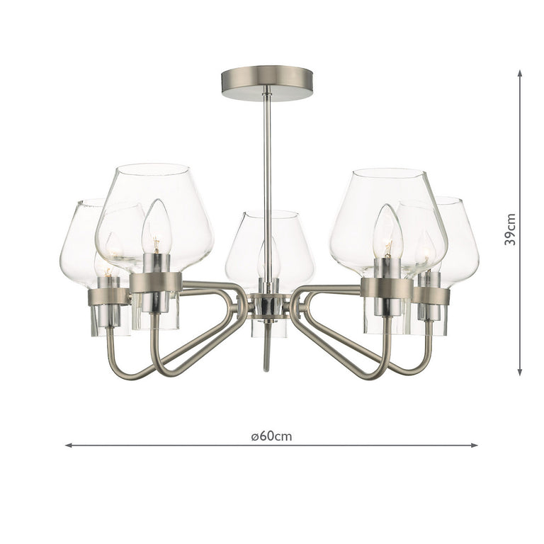 Keta 5 Light Semi Flush Light Satin Chrome Ceiling Fitting with Glass Shades, Stylish Lighting Collection Fixture