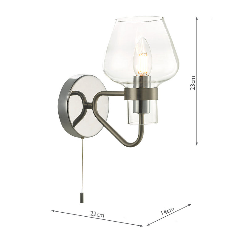 Keta Wall Light Satin Chrome Glass Wall Light Fixture – Retro Wall Lighting Collection with Pull Cord