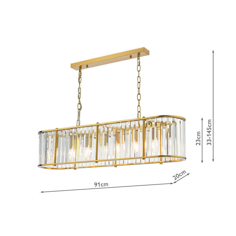 Kiran 7 Light Bar Pendant Natural Brass with Crystal Shades – Adjustable Ceiling Mount Hanging Light for Dining & Kitchen