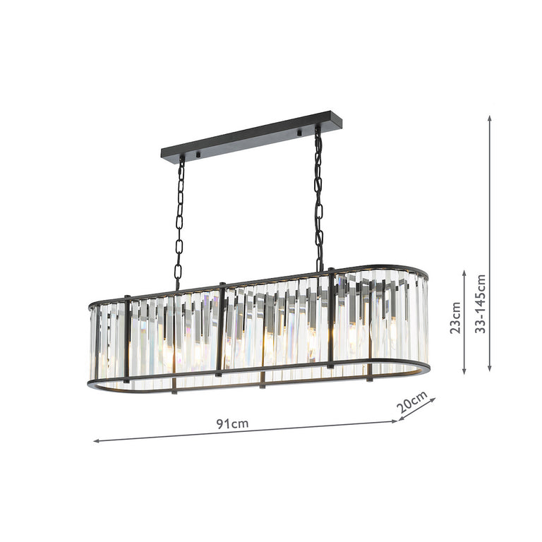 Kiran 7 Light Bar Pendant Satin Black Ceiling Light with Crystal Shades, Modern Linear Pendant Hanging Light for Dining Table & Kitchen Island